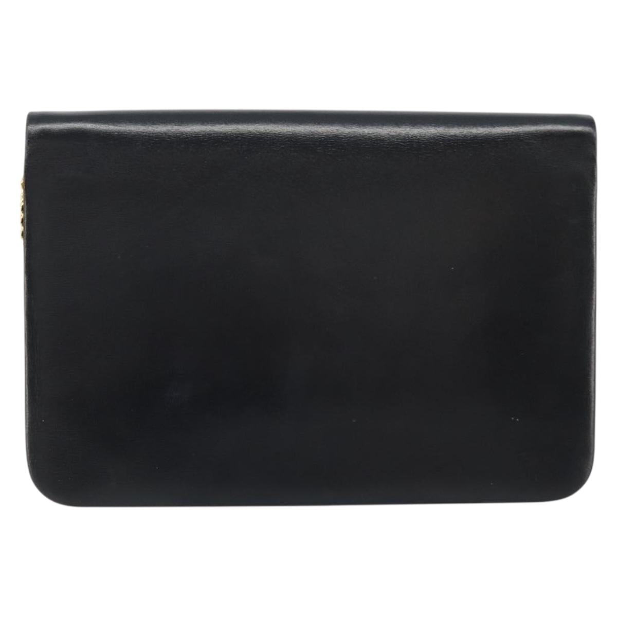 Christian Dior Chain Shoulder Bag Leather Black Gold Auth ARZ665A