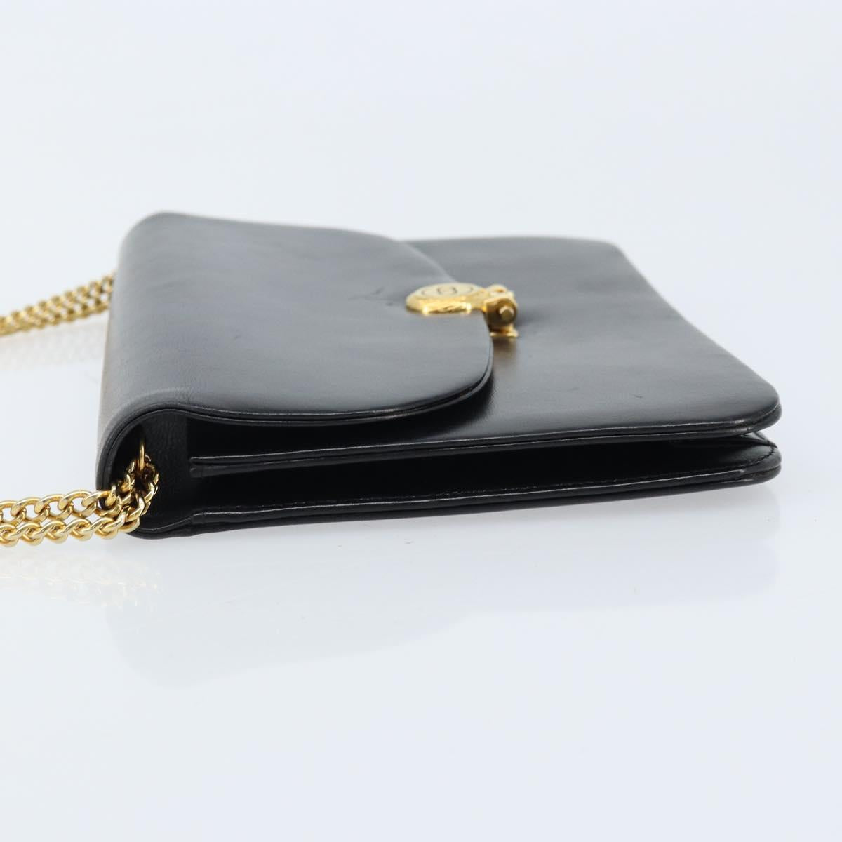 Christian Dior Chain Shoulder Bag Leather Black Gold Auth ARZ665A