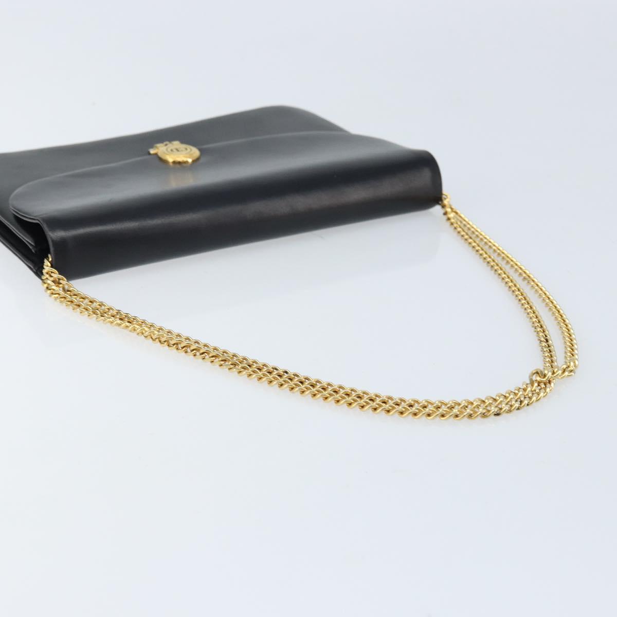 Christian Dior Chain Shoulder Bag Leather Black Gold Auth ARZ665A