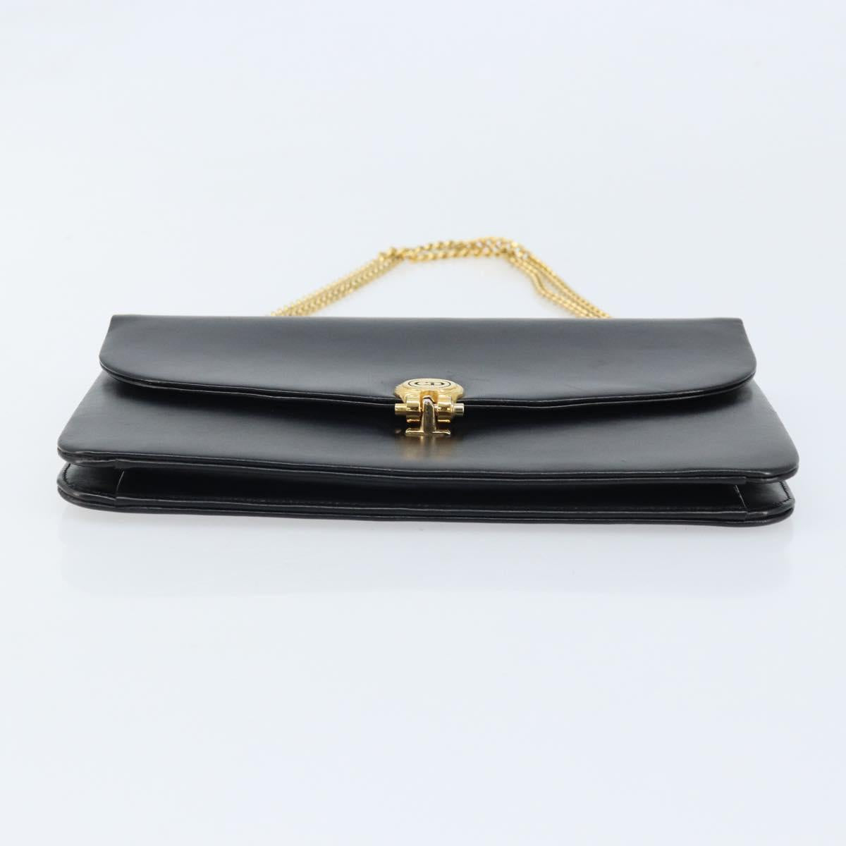 Christian Dior Chain Shoulder Bag Leather Black Gold Auth ARZ665A