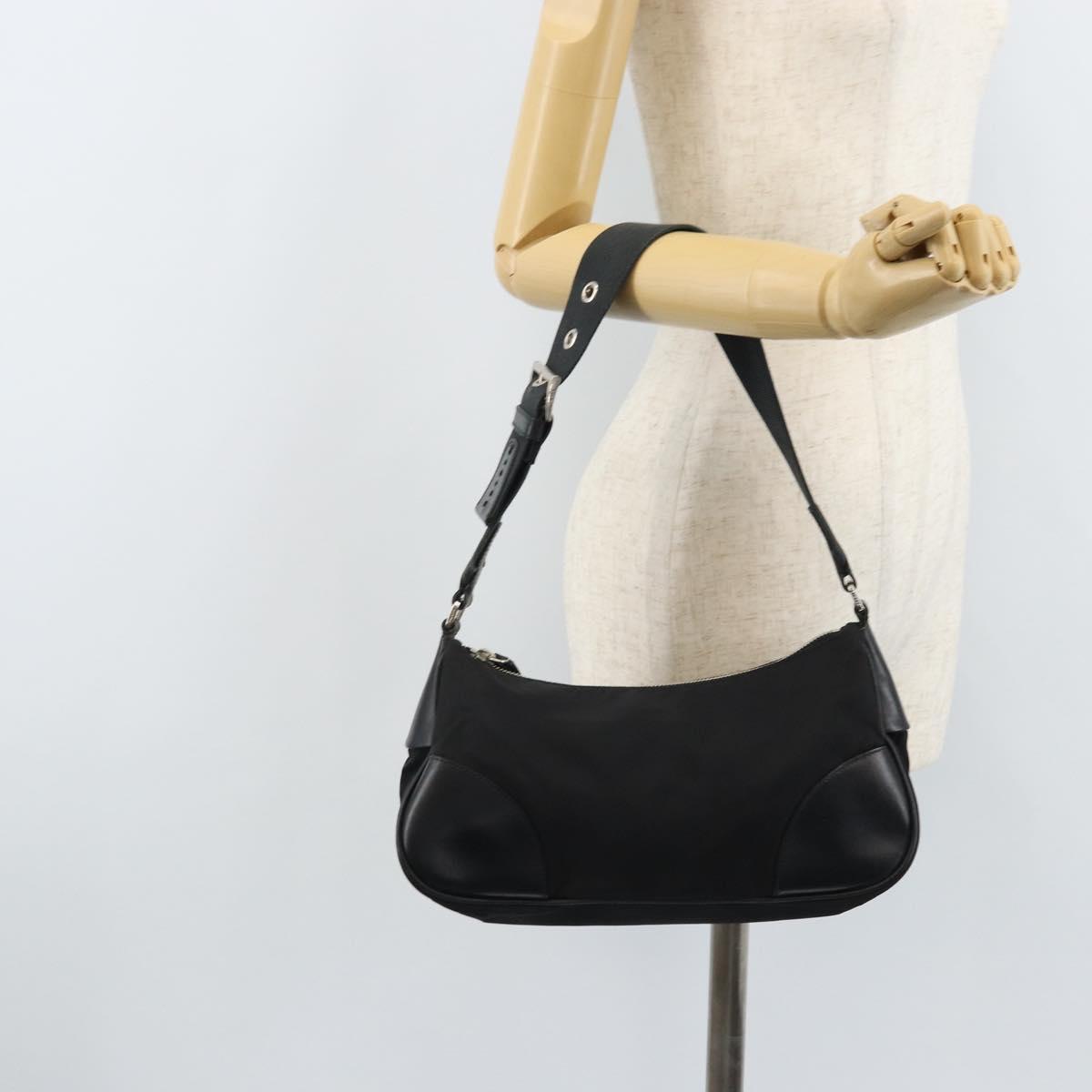 PRADA Shoulder Bag Nylon Black Silver Auth ARZ672A