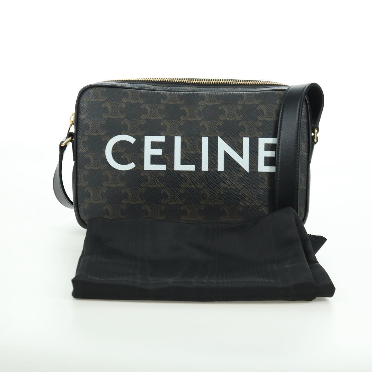 CELINE Triomphe Medium Messenger bag Shoulder Bag PVC Black Gold Auth ARZ678SAM