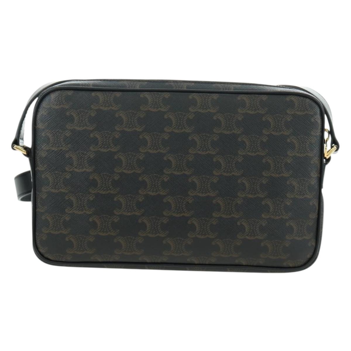 CELINE Triomphe Medium Messenger bag Shoulder Bag PVC Black Gold Auth ARZ678SAM