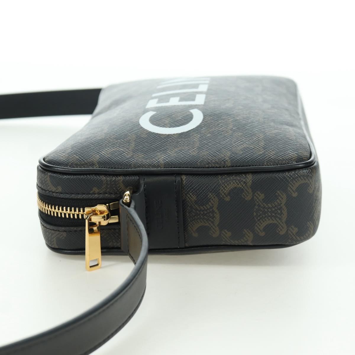 CELINE Triomphe Medium Messenger bag Shoulder Bag PVC Black Gold Auth ARZ678SAM