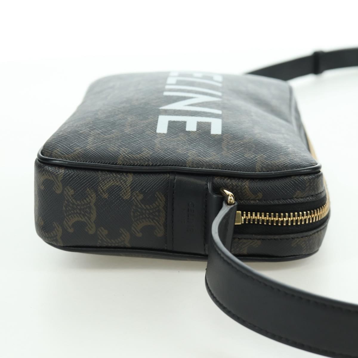 CELINE Triomphe Medium Messenger bag Shoulder Bag PVC Black Gold Auth ARZ678SAM