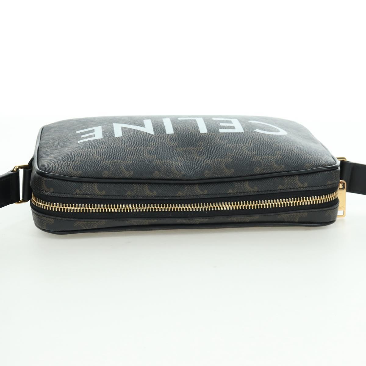 CELINE Triomphe Medium Messenger bag Shoulder Bag PVC Black Gold Auth ARZ678SAM