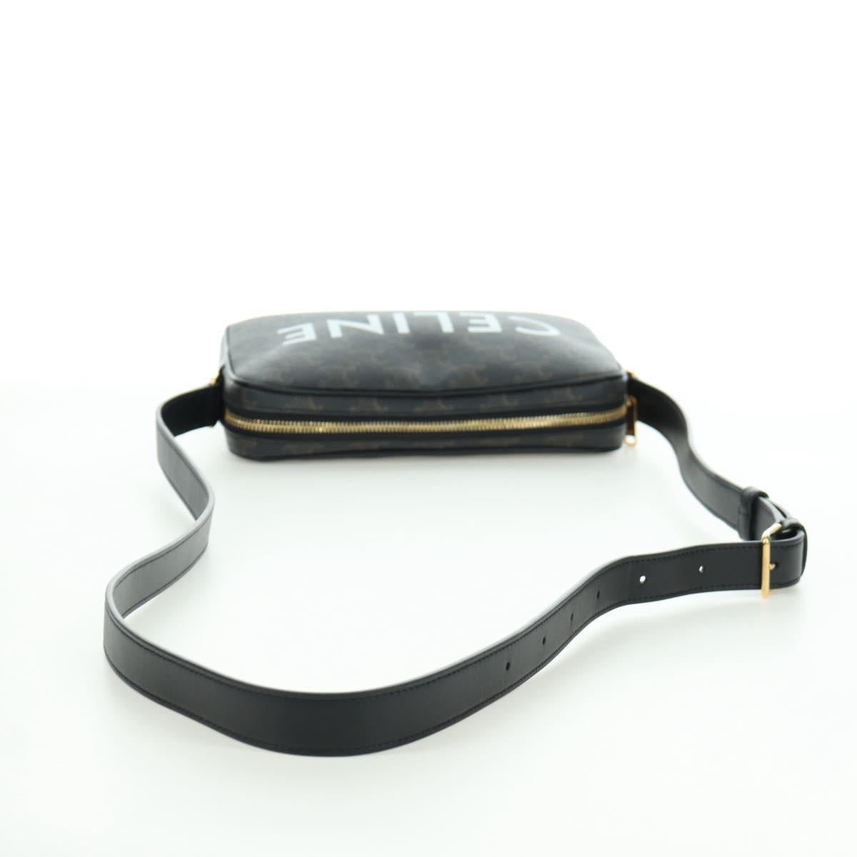 CELINE Triomphe Medium Messenger bag Shoulder Bag PVC Black Gold Auth ARZ678SAM