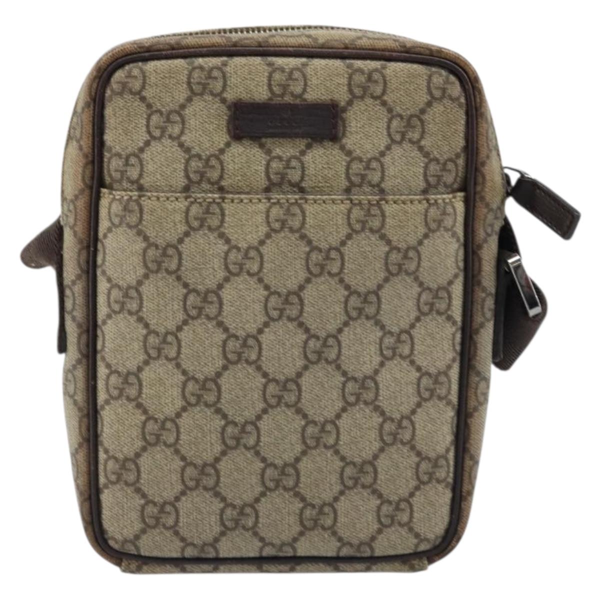 GUCCI GG Supreme Shoulder Bag PVC Beige Silver 122754 Auth ARZ682A