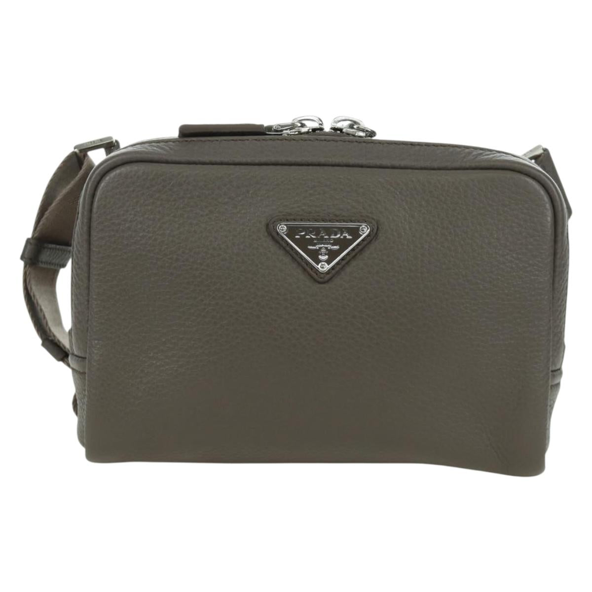 PRADA Vitterodino Shoulder Bag Leather Gray Silver 2VH184 Auth ARZ688SAM