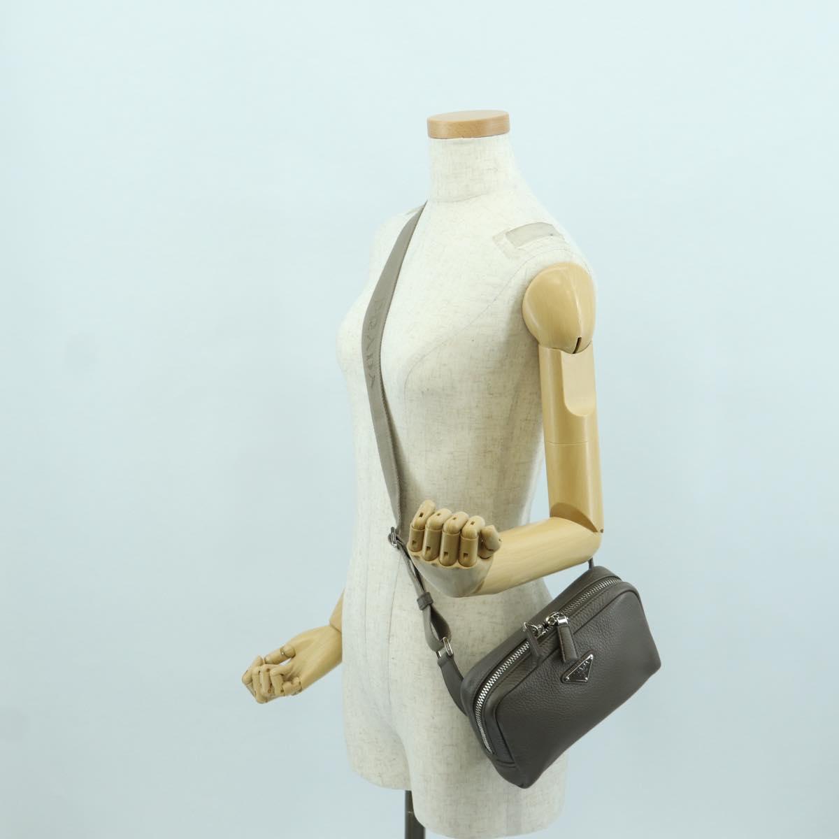PRADA Vitterodino Shoulder Bag Leather Gray Silver 2VH184 Auth ARZ688SAM