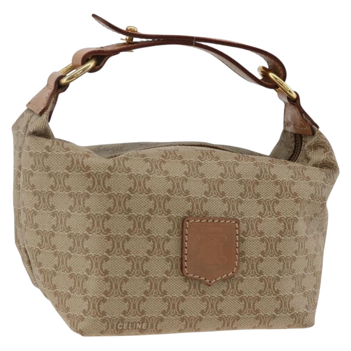 CELINE Macadam Canvas Hand Bag PVC Beige Gold Auth ARZ690A