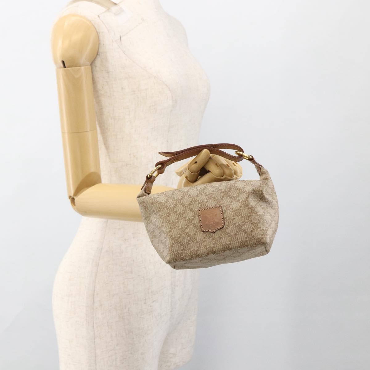 CELINE Macadam Canvas Hand Bag PVC Beige Gold Auth ARZ690A