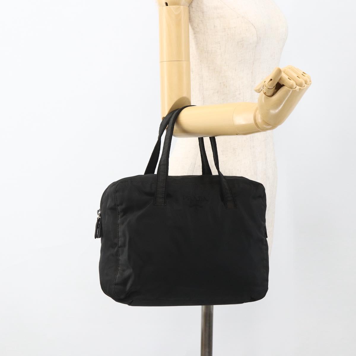 PRADA Hand Bag Nylon Black Silver Auth ARZ694