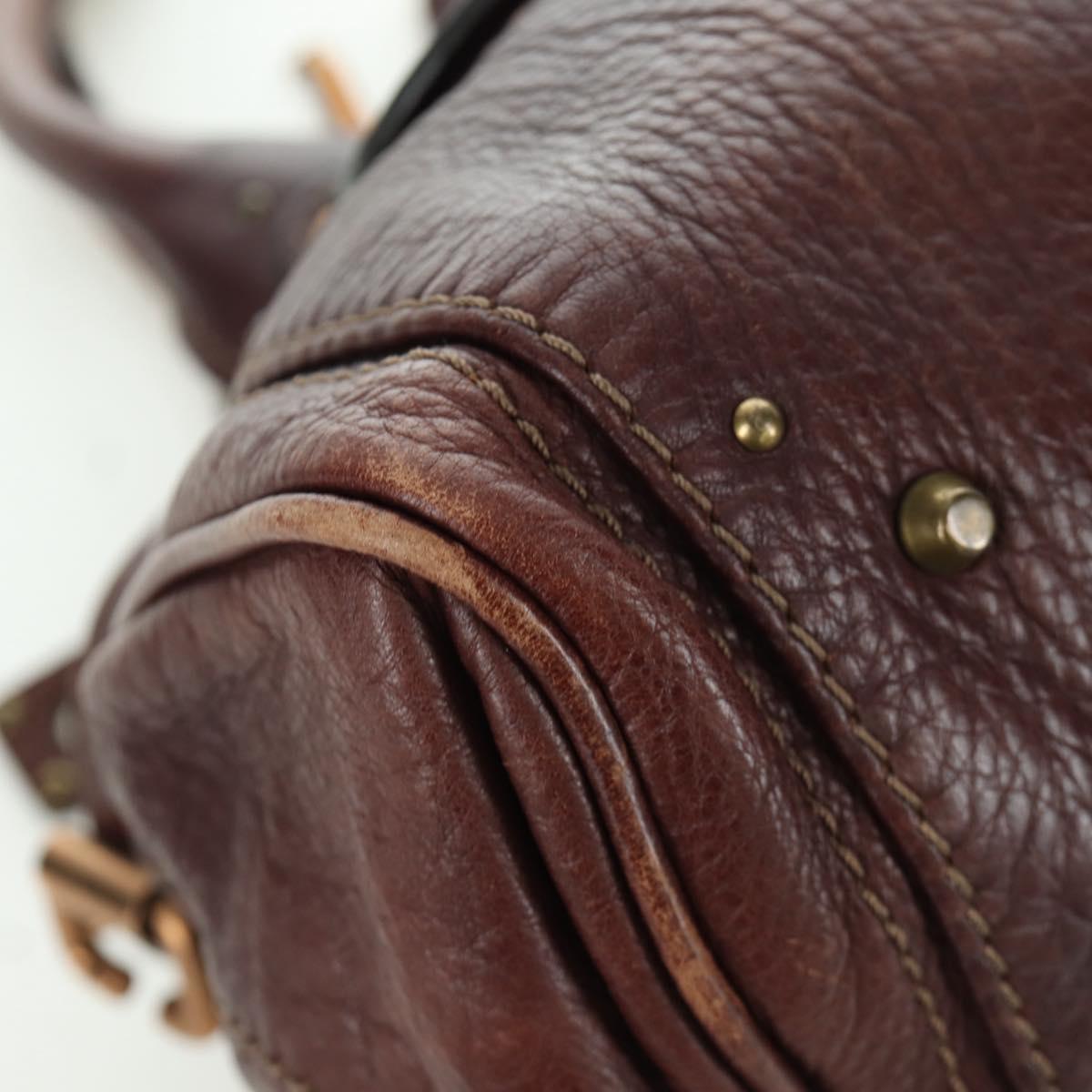 Chloe Paddington Hand Bag Leather Brown Silver gold Auth ARZ698SAV