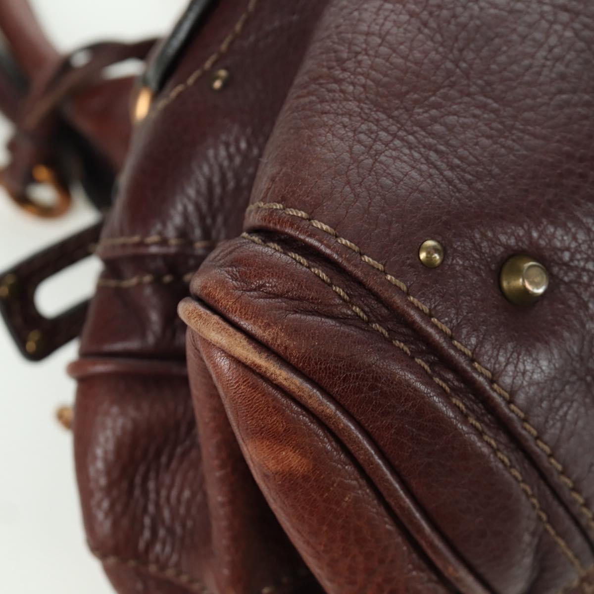 Chloe Paddington Hand Bag Leather Brown Silver gold Auth ARZ698SAV