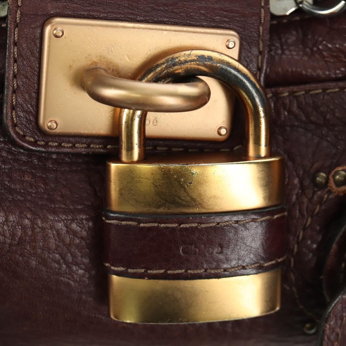 Chloe Paddington Hand Bag Leather Brown Silver gold Auth ARZ698SAV