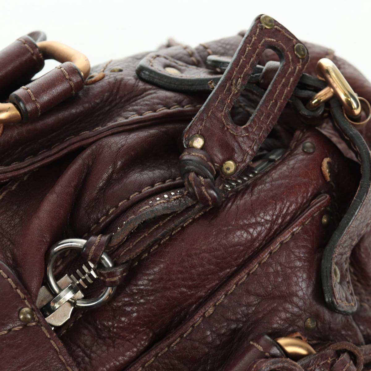 Chloe Paddington Hand Bag Leather Brown Silver gold Auth ARZ698SAV