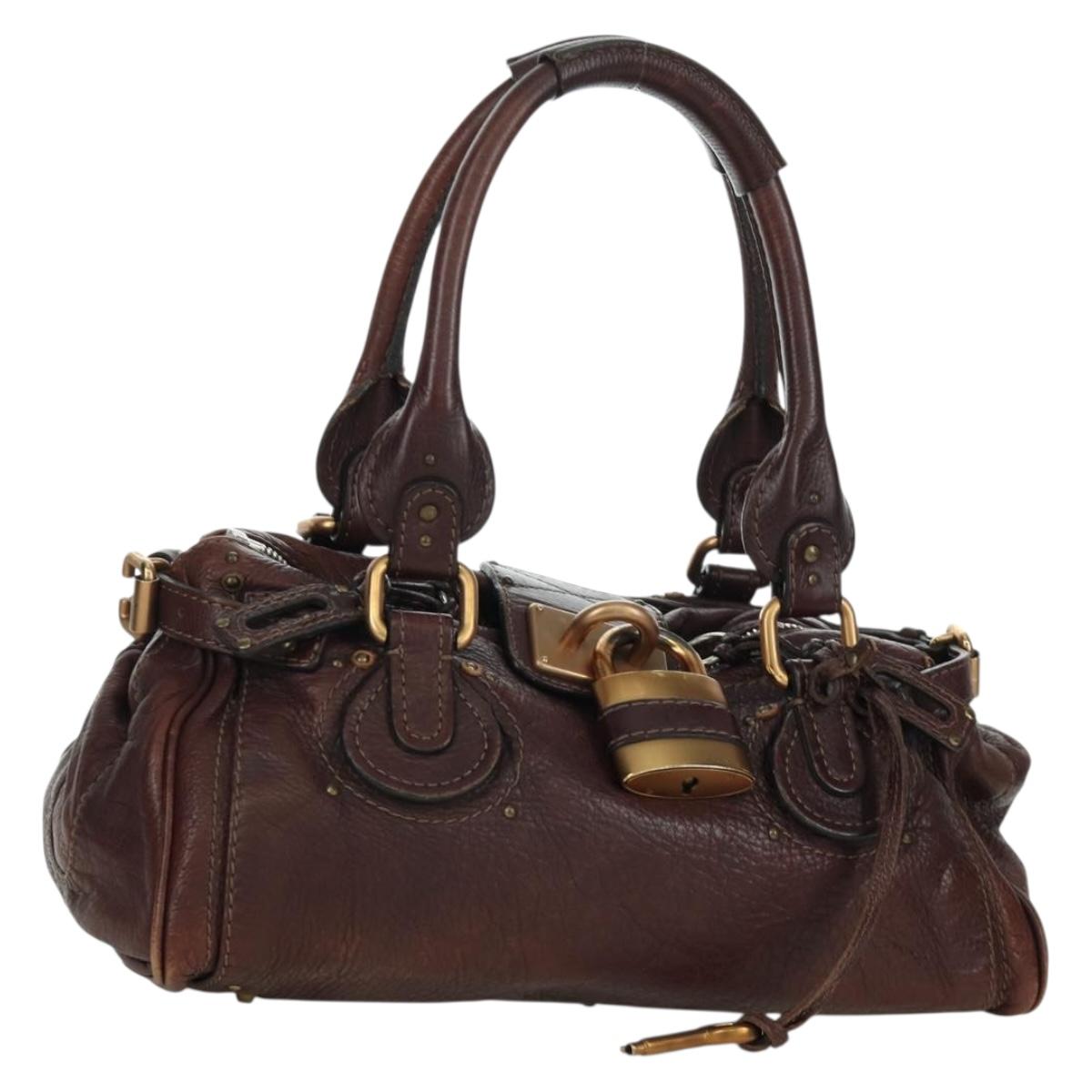 Chloe Paddington Hand Bag Leather Brown Silver gold Auth ARZ698SAV