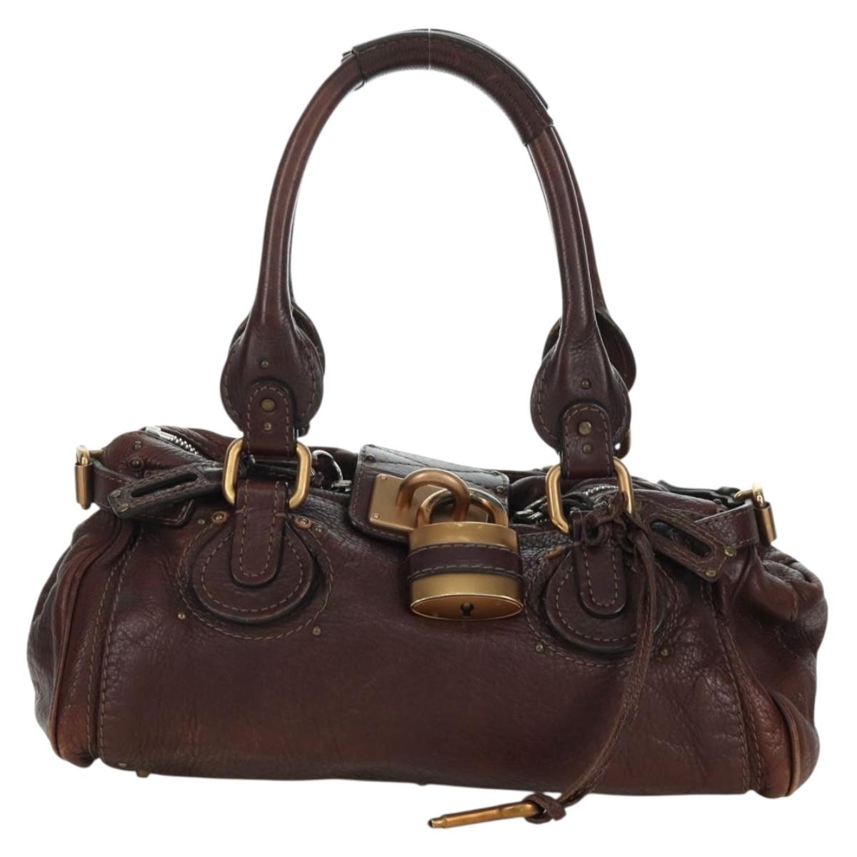 Chloe Paddington Hand Bag Leather Brown Silver gold Auth ARZ698SAV