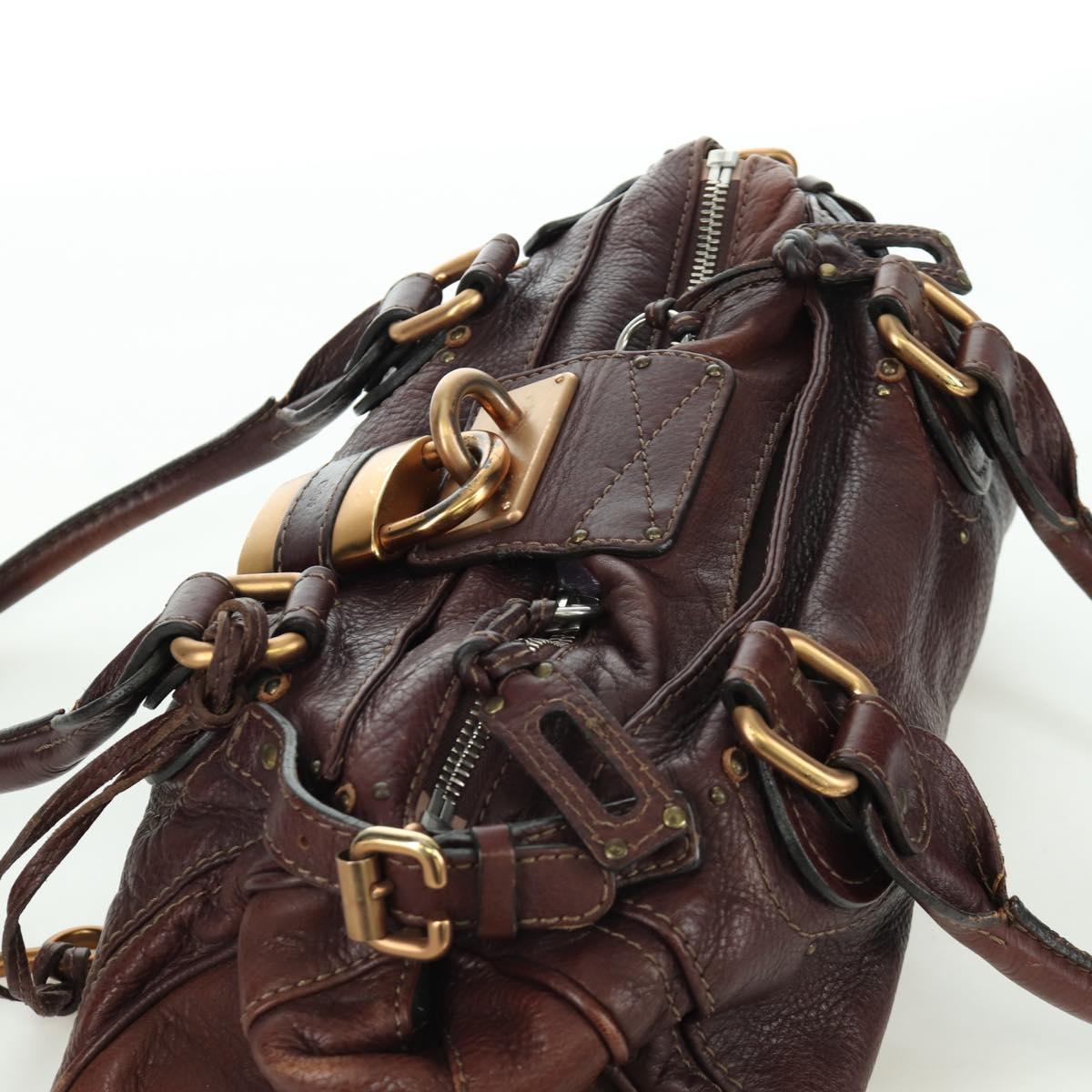 Chloe Paddington Hand Bag Leather Brown Silver gold Auth ARZ698SAV