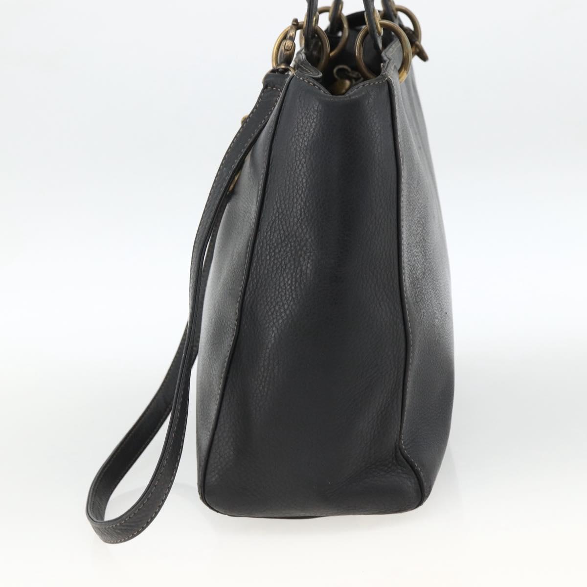 Christian Dior Lady Dior Tote Bag Leather 2way Black Gold Auth ARZ701