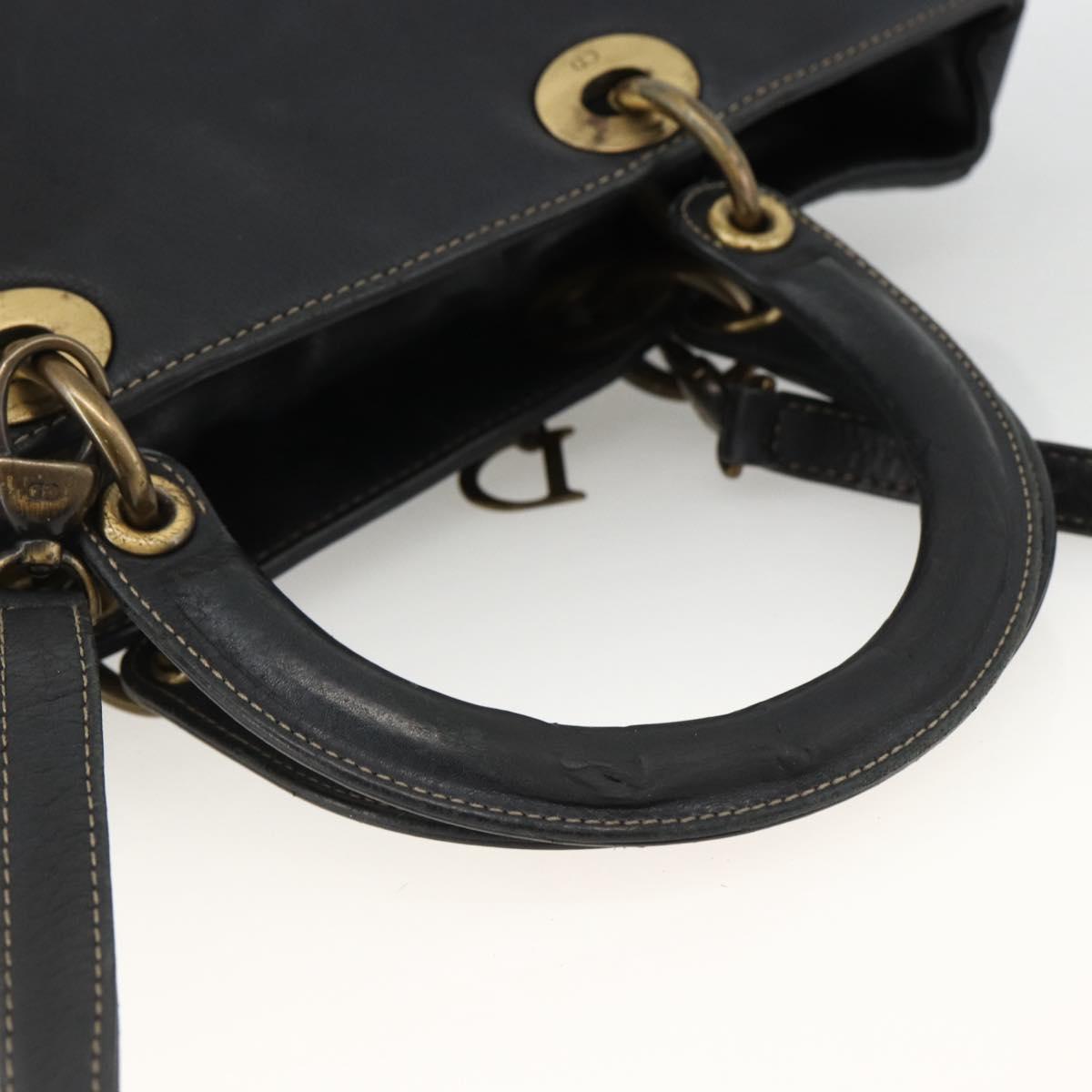 Christian Dior Lady Dior Tote Bag Leather 2way Black Gold Auth ARZ701