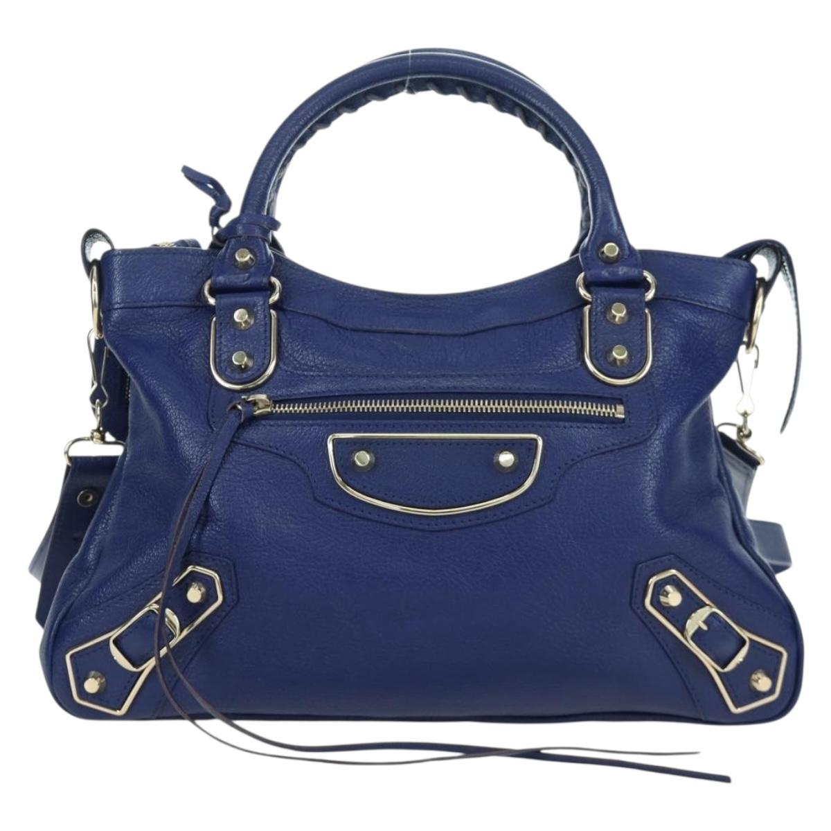 BALENCIAGA The Town Metallic Edge Bag Leather 2way Navy 240579 Auth ARZ708SAV