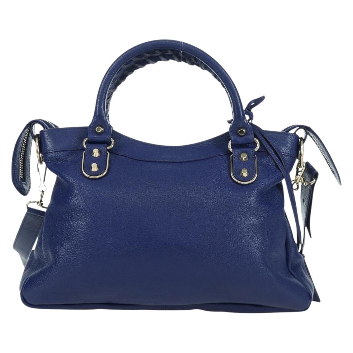 BALENCIAGA The Town Metallic Edge Bag Leather 2way Navy 240579 Auth ARZ708SAV