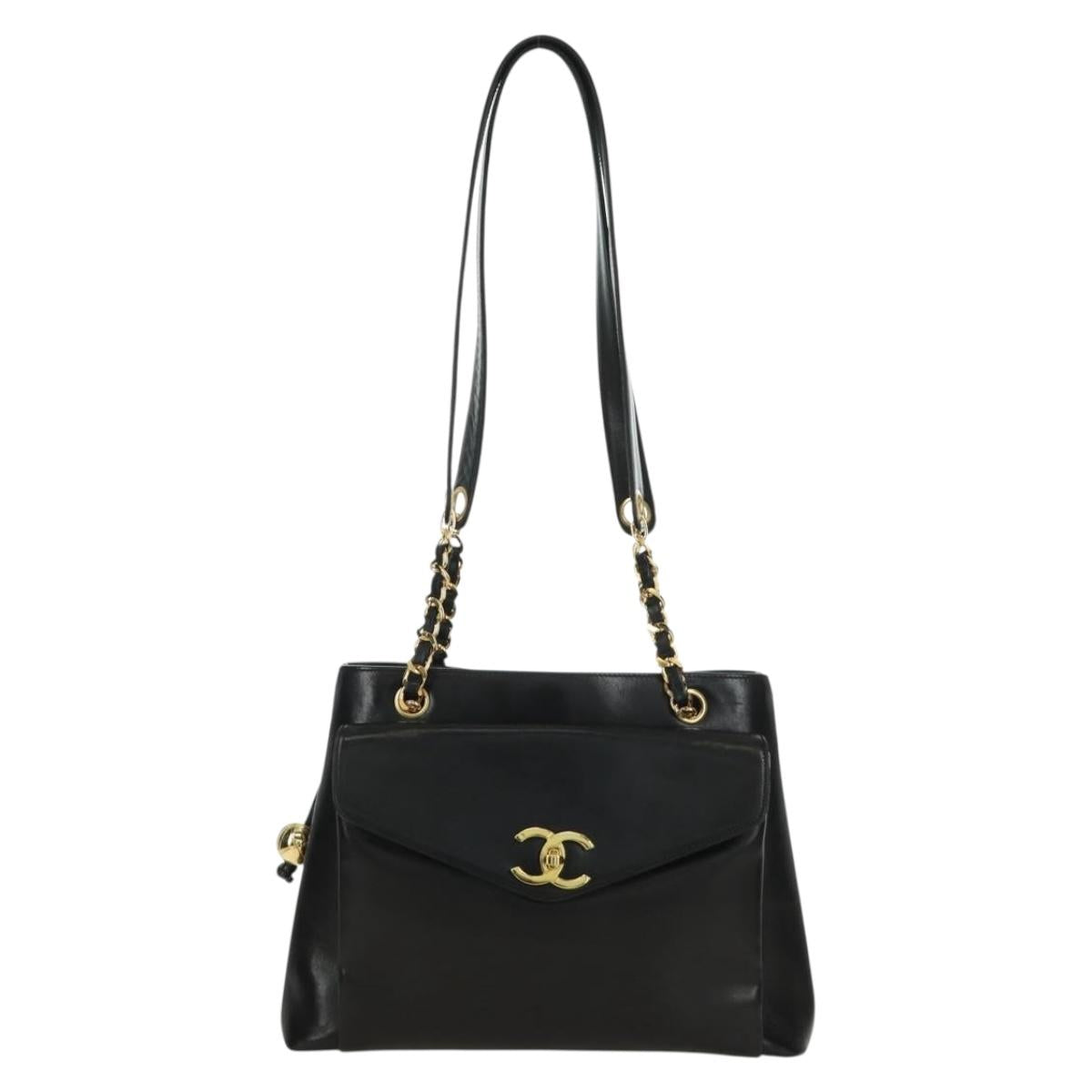 CHANEL Chain Tote Bag Lamb Skin Gold Brown CC Auth ARZ709SAV
