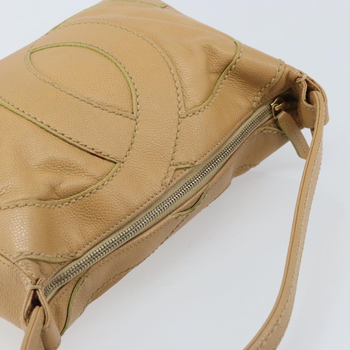 CHANEL Hand Bag Caviar Skin Beige Gold CC Auth ARZ712A