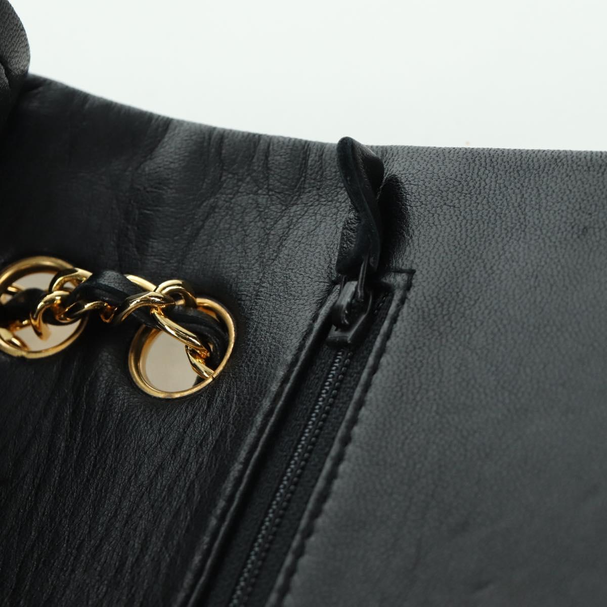 CHANEL Matelasse 25 Double Flap Chain Bag Lamb Skin Gold Black CC Auth ARZ719SAV