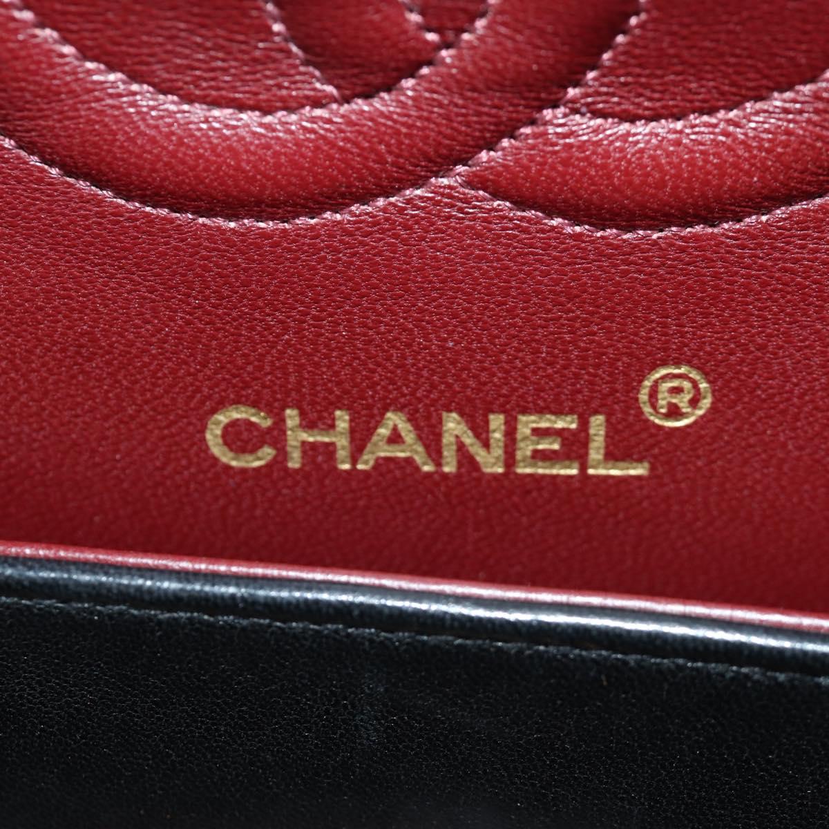 CHANEL Matelasse 25 Double Flap Chain Bag Lamb Skin Gold Black CC Auth ARZ719SAV