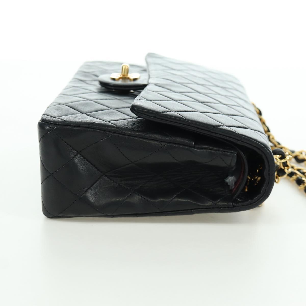 CHANEL Matelasse 25 Double Flap Chain Bag Lamb Skin Gold Black CC Auth ARZ719SAV