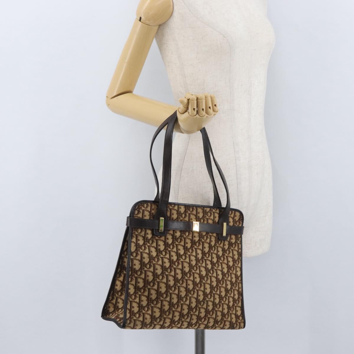 Christian Dior Trotter Canvas Tote Bag Beige Gold Auth BSZ704A