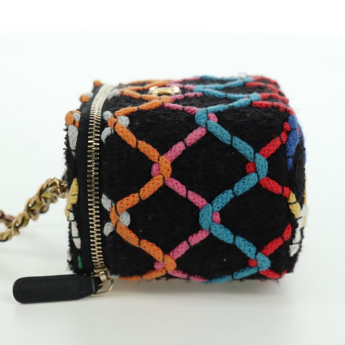 CHANEL Matelasse Chain Vanity Bag Tweed Multicolor Gold CC Auth BSZ708SM