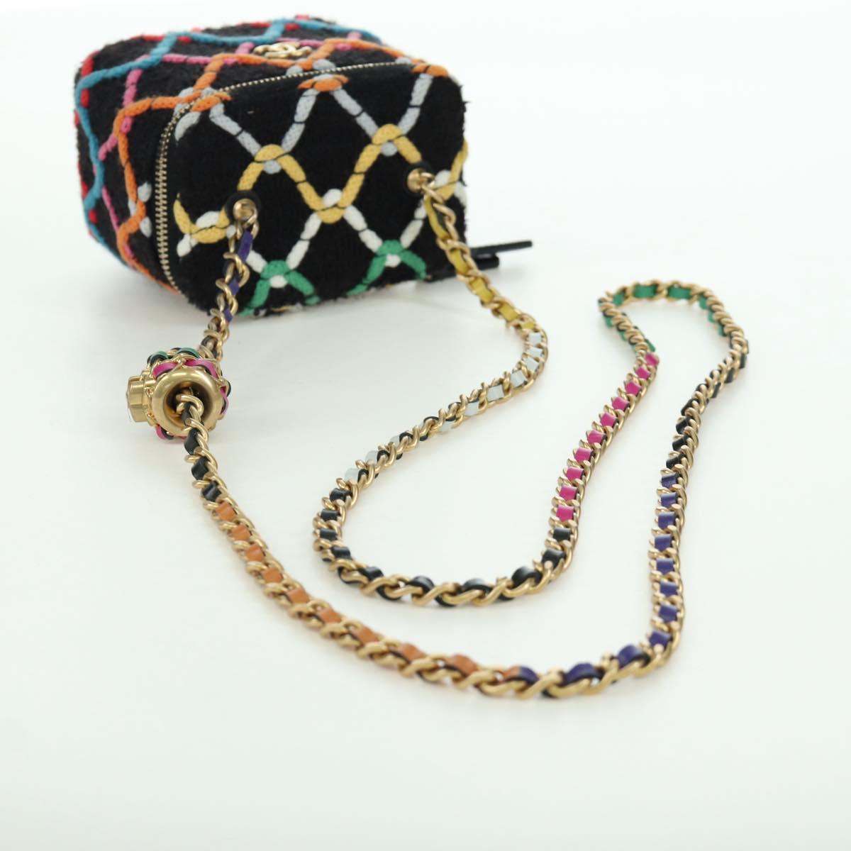 CHANEL Matelasse Chain Vanity Bag Tweed Multicolor Gold CC Auth BSZ708SM