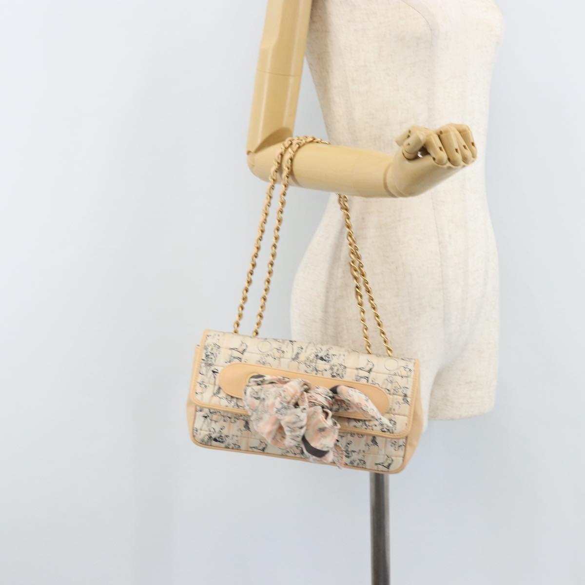 CHANEL Choco Bar Chain Shoulder Bag Satin Pink Gold CC Auth ARZ748SAV