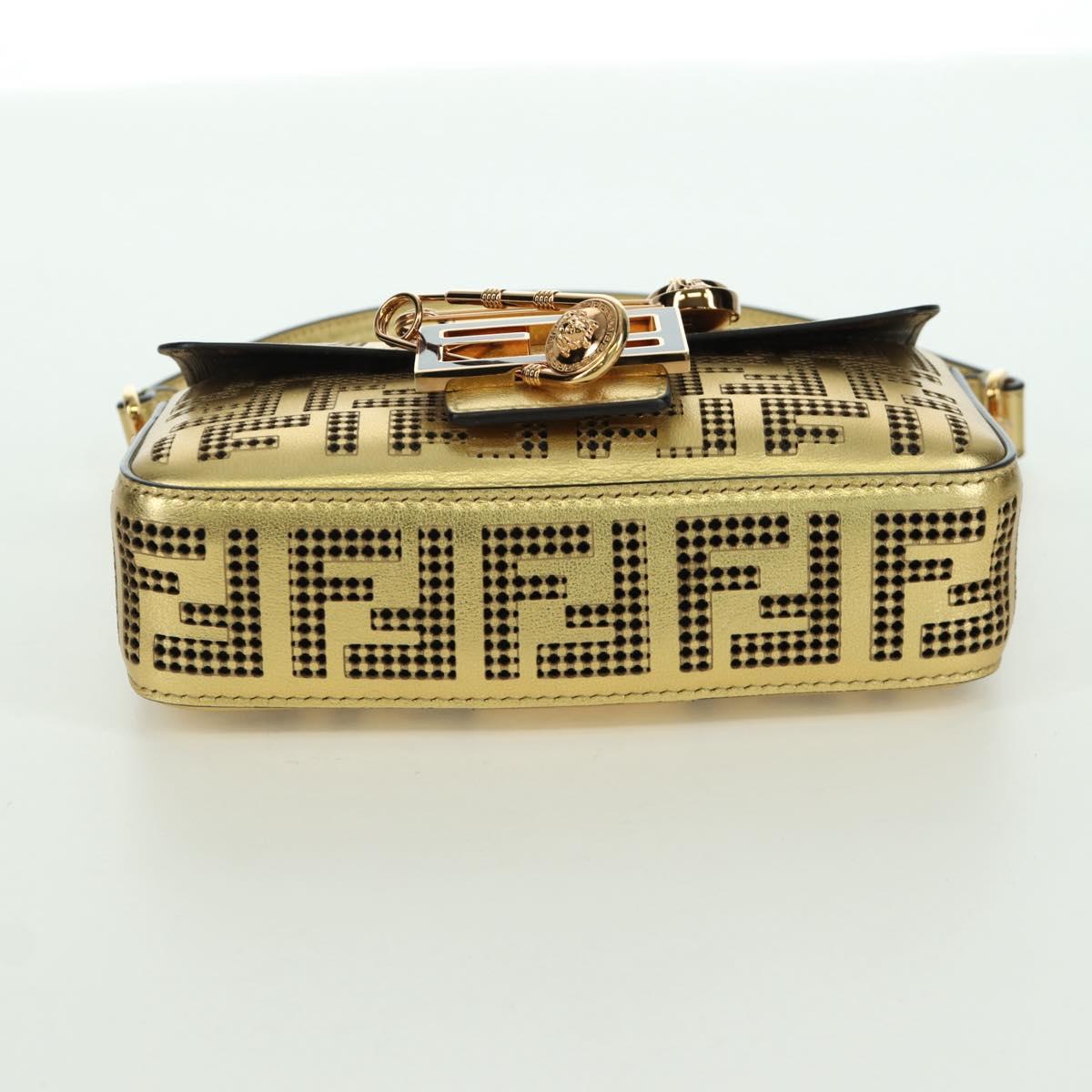 FENDI FENDACE Mini Bucket Shoulder Bag Leather Gold Auth ARZ750SM