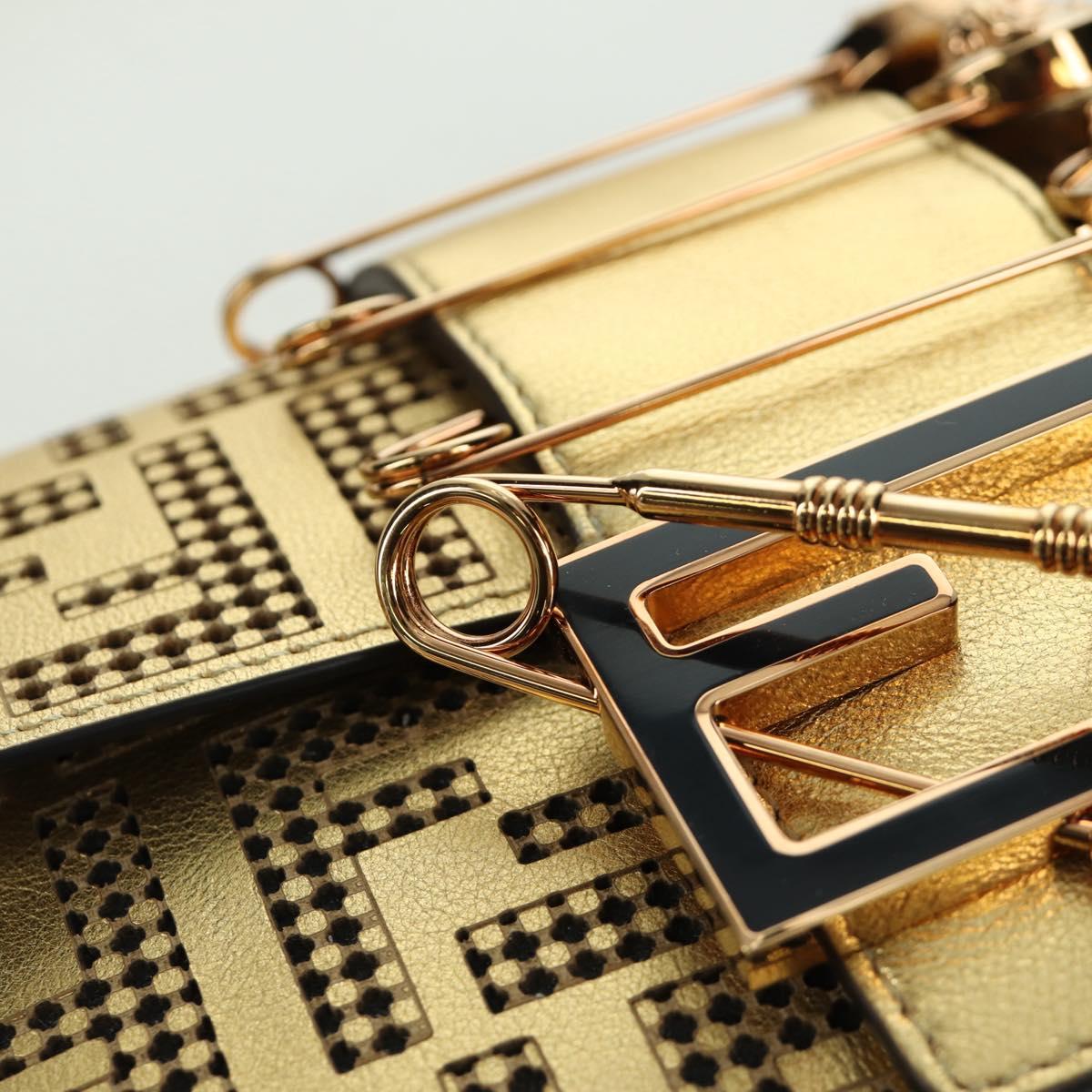 FENDI FENDACE Mini Bucket Shoulder Bag Leather Gold Auth ARZ750SM
