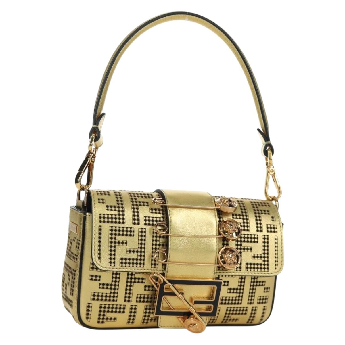 FENDI FENDACE Mini Bucket Shoulder Bag Leather Gold Auth ARZ750SM