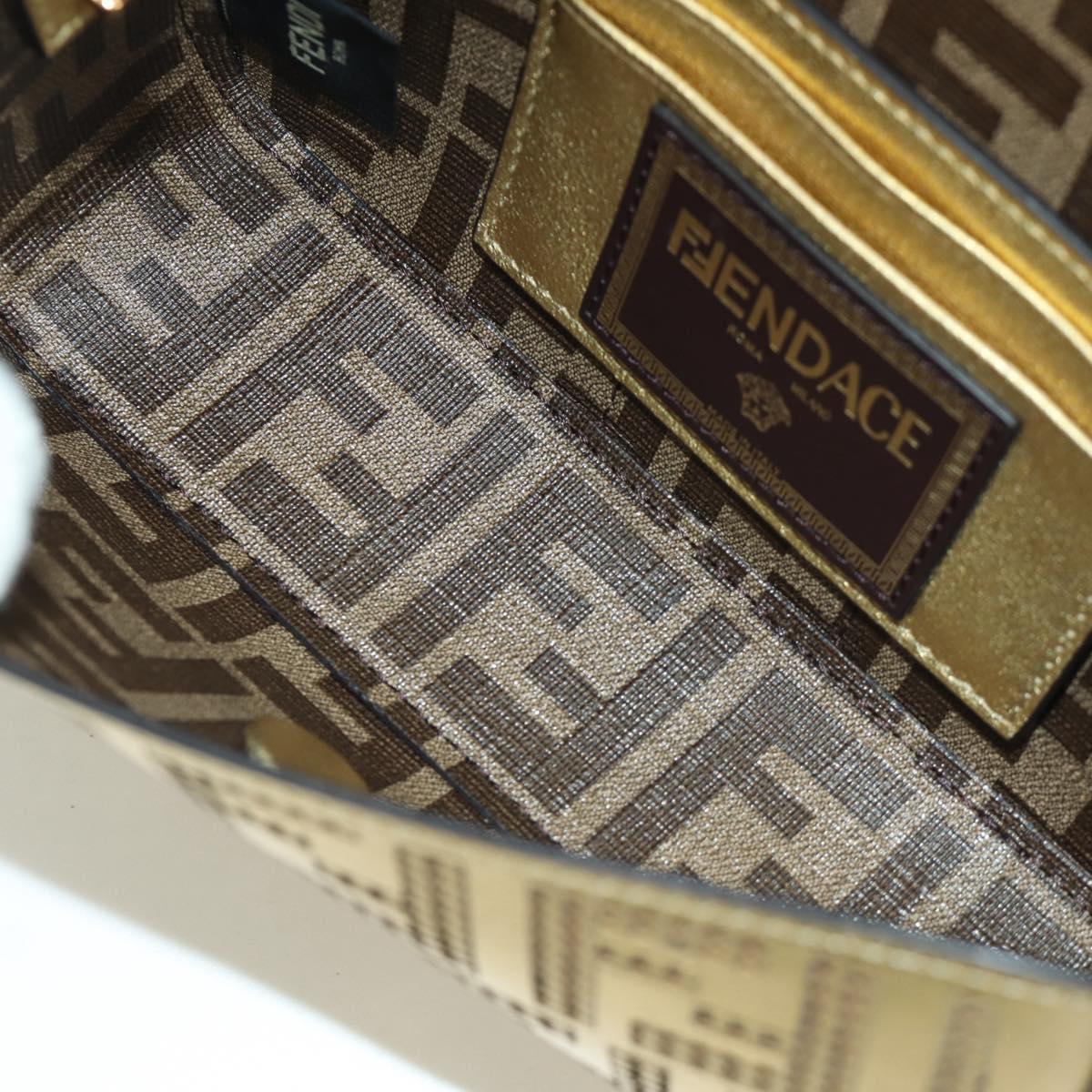 FENDI FENDACE Mini Bucket Shoulder Bag Leather Gold Auth ARZ750SM