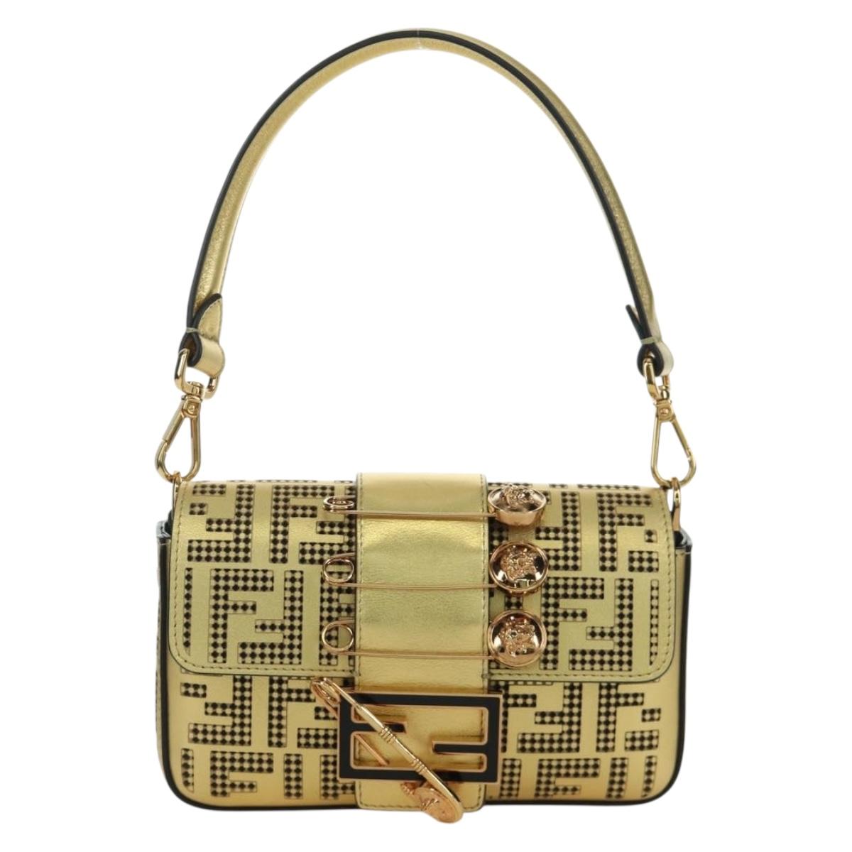 FENDI FENDACE Mini Bucket Shoulder Bag Leather Gold Auth ARZ750SM