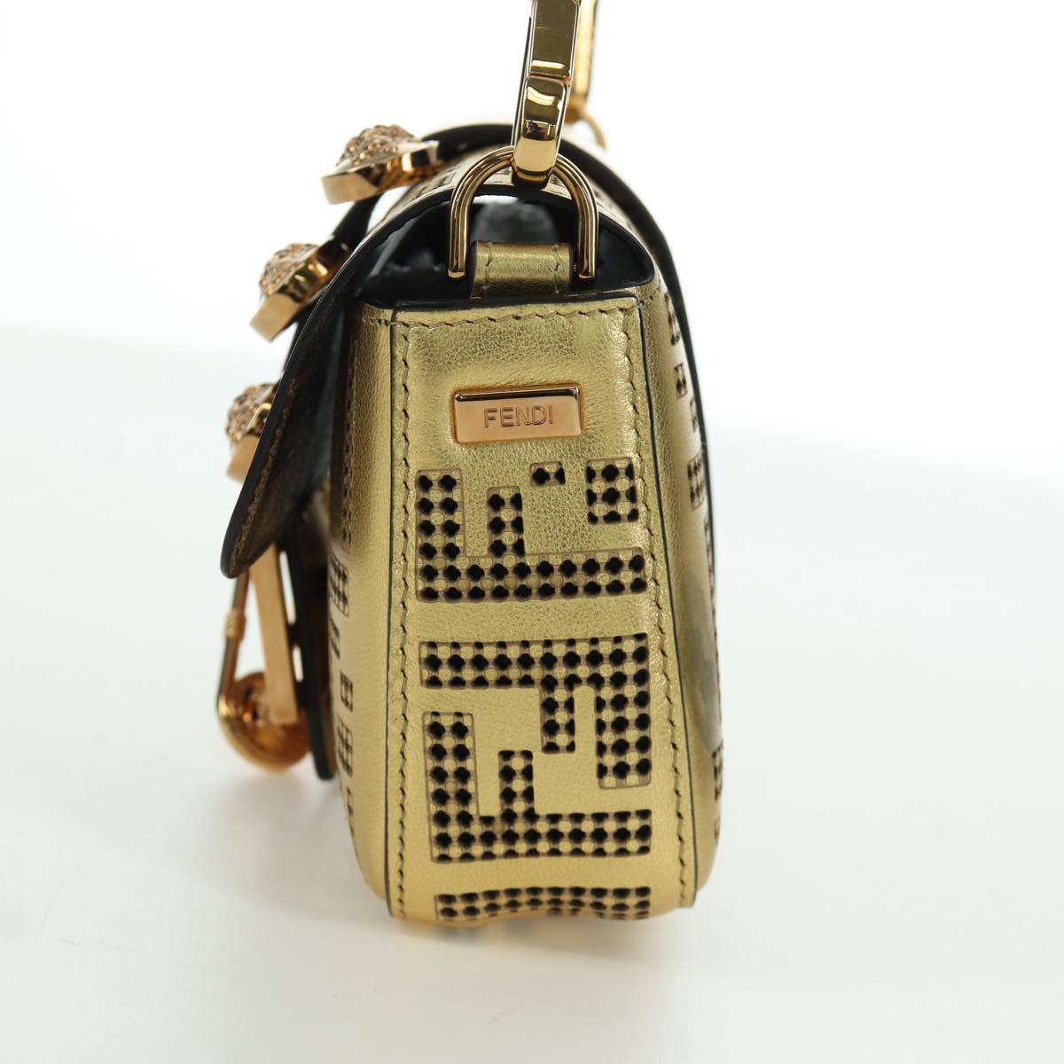 FENDI FENDACE Mini Bucket Shoulder Bag Leather Gold Auth ARZ750SM