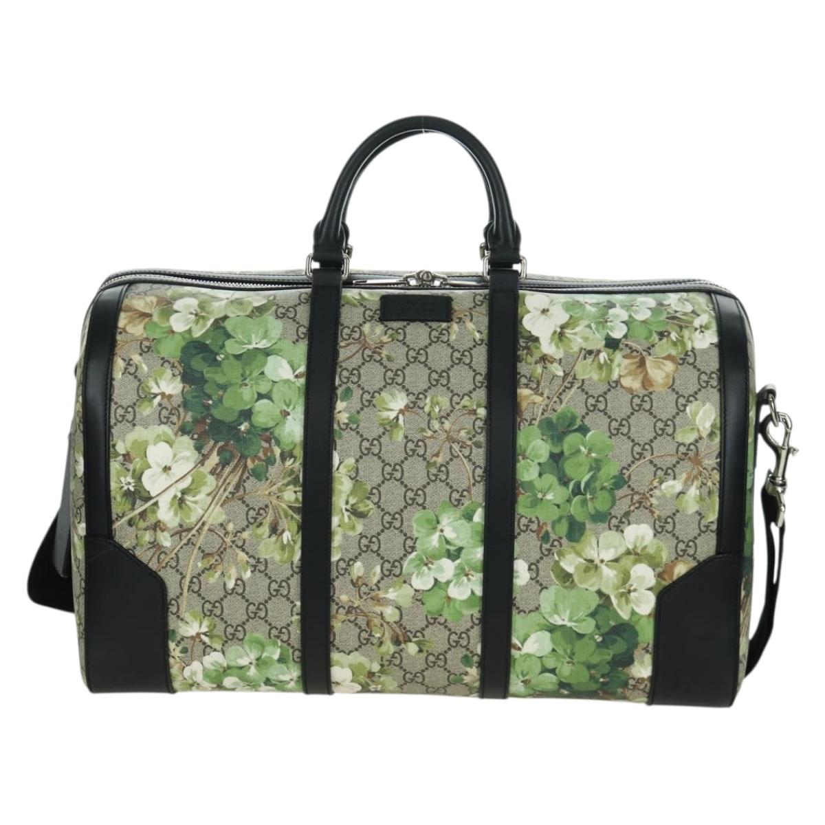 GUCCI GG Blooms GG Supreme Bag PVC 2way Beige Silver 406380 Auth ARZ752SAM