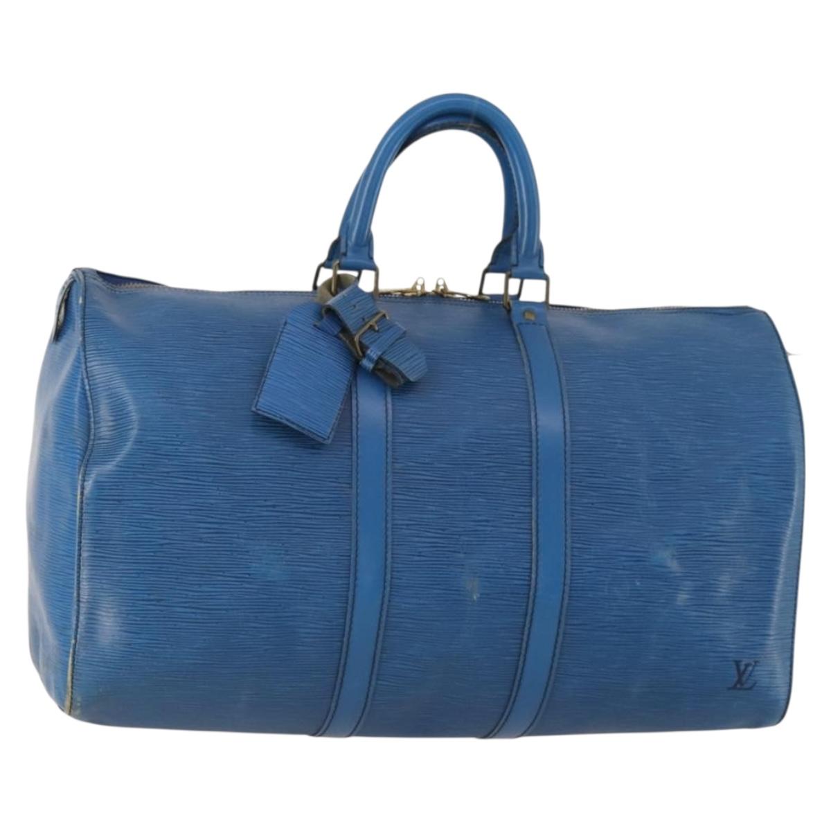 LOUIS VUITTON Epi Keepall 45 Boston Bag Blue M42975 LV Auth ARZ760