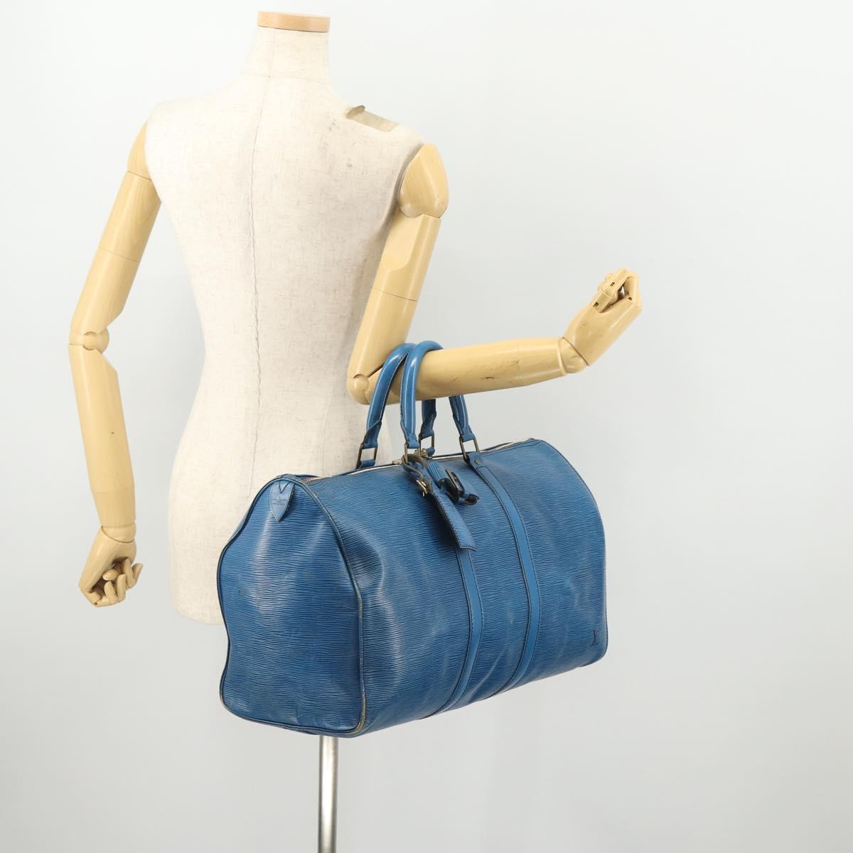 LOUIS VUITTON Epi Keepall 45 Boston Bag Blue M42975 LV Auth ARZ760