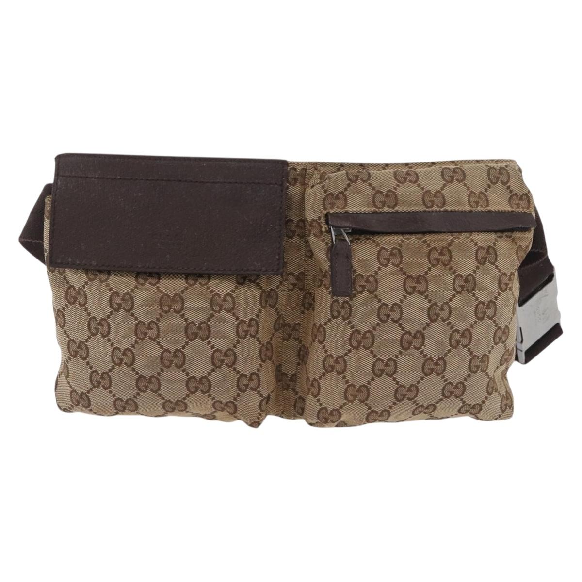 GUCCI GG Canvas Waist bag Beige Silver 28566 Auth ARZ769