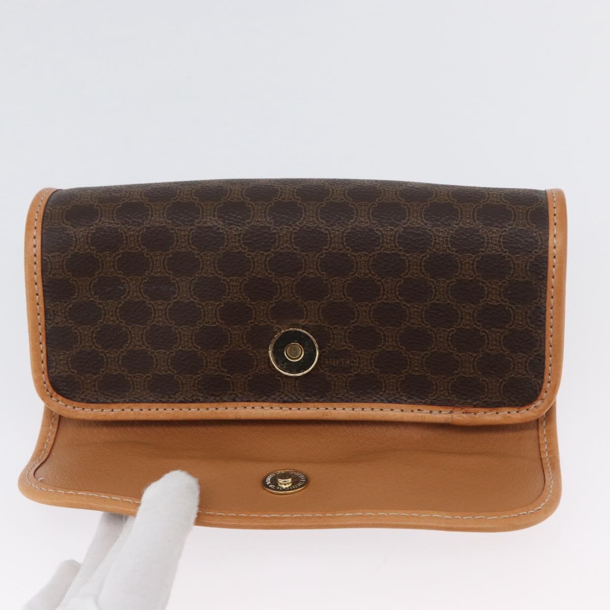 CELINE Macadam Canvas Clutch Bag PVC Leather Brown Gold Auth ARZ771A
