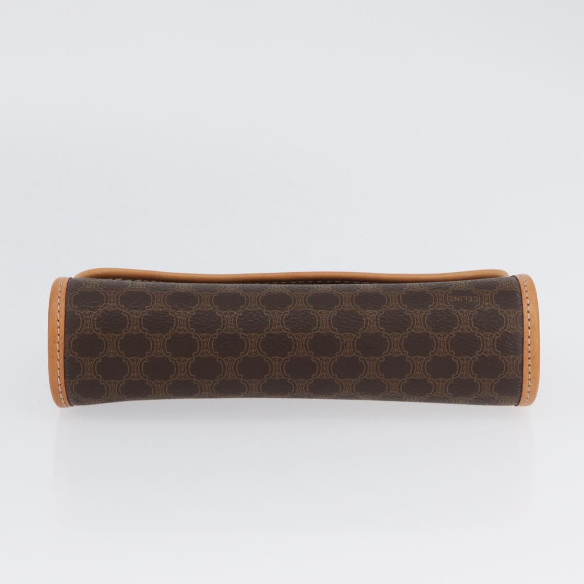 CELINE Macadam Canvas Clutch Bag PVC Leather Brown Gold Auth ARZ771A