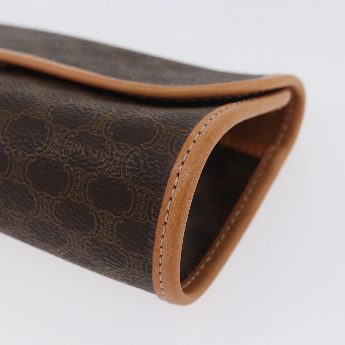 CELINE Macadam Canvas Clutch Bag PVC Leather Brown Gold Auth ARZ771A